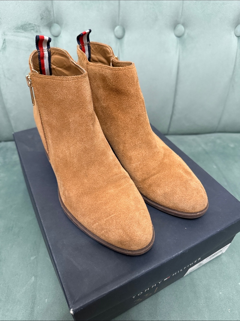 Cognac Suede Ankle Booties